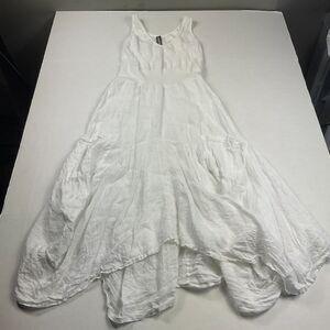 Inizio Italy Midi Dress S White Linen Boho Asymmetric Lagenlook Coastal Resort